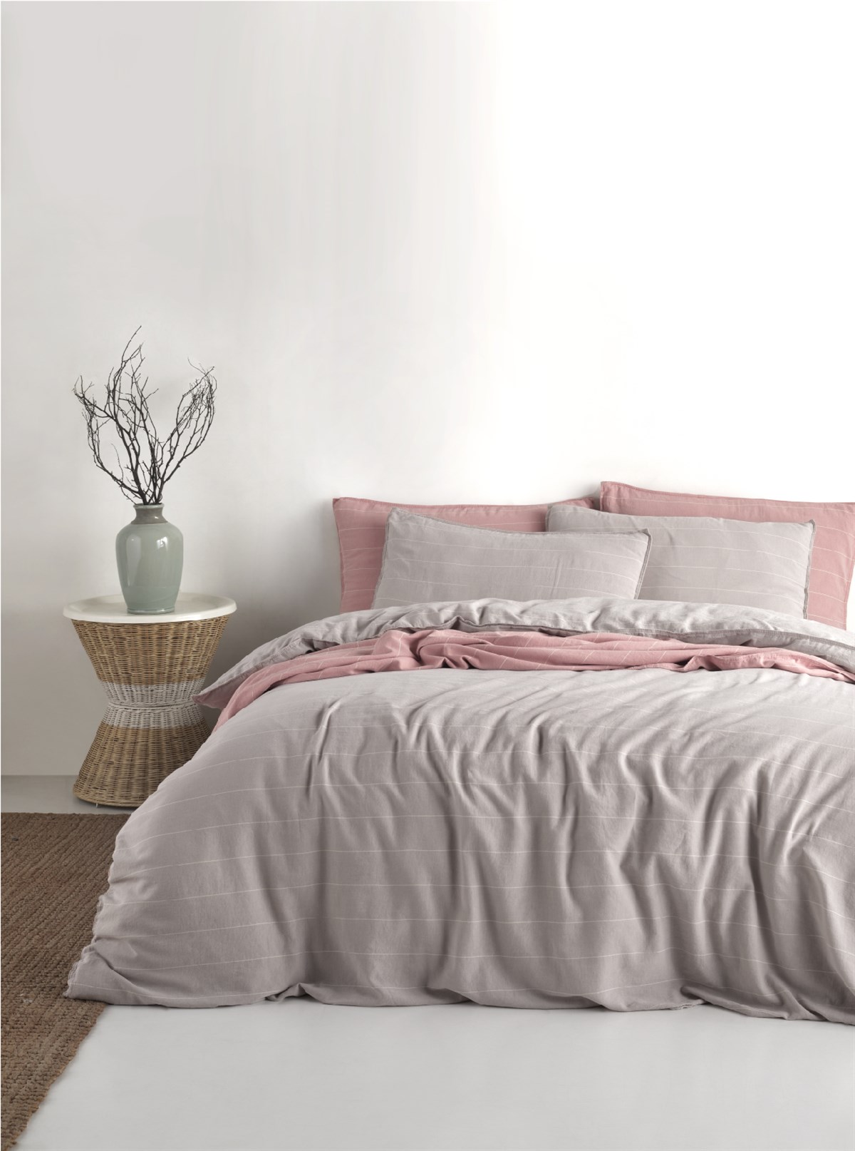 סט מצעי כותנה א-אורה וינטג' אפור בהיר